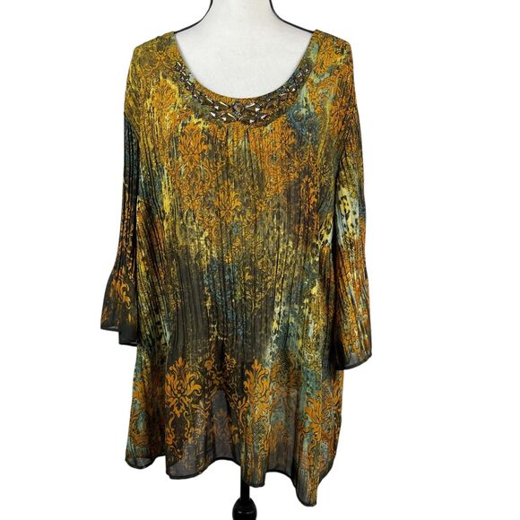 Maggie Barnes Catherines Crinkle Tunic Top Plus Size 2X (22/24W) Beaded Blouse - Picture 1 of 10